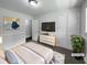 Bedroom features neutral walls, a dresser with a TV, and closet for ample storage at 1914 Adams Pl, Hillsborough, NC 27278