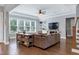 Cozy living room features a tray ceiling, large windows, and a comfortable seating area at 205 Silent Cove Ln, Holly Springs, NC 27540