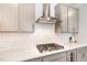 Modern kitchen with stainless steel hood and subway tile backsplash at 2128 Jollay St, Durham, NC 27703
