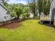 Well-manicured backyard with lush green grass, mature trees, and a wooden fence showcasing the property's boundary at 2913 Coxindale Dr, Raleigh, NC 27615