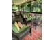 Covered back porch featuring cushioned wicker seating, a colorful outdoor rug, and a serene view at 3298 Oakridge Dr # A, Graham, NC 27253