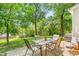 Backyard with a stone patio, table with chairs, a grill, and an expansive lawn at 422 Hyde St, Burlington, NC 27217