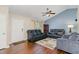 Open living room with hardwood floors and neutral paint at 5817 Seward Dr, Knightdale, NC 27545