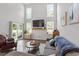 Bright living room boasts tall ceilings, large windows, and access to the outdoor patio at 6512 Bunker Hill Dr, Raleigh, NC 27610