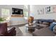 Comfortable living room featuring a sectional sofa, mounted television, and a modern decor at 6512 Bunker Hill Dr, Raleigh, NC 27610