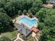 Aerial view of the community pool, highlighting recreational amenities and spacious layout at 109 N Fern Abbey Ln, Cary, NC 27518