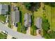 Aerial view of neighborhood houses with mature trees and manicured lawns on a sunny day at 1138 Ricochet Dr, Raleigh, NC 27610