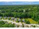 High aerial shot of a residential neighborhood surrounded by lush green trees under a bright blue sky at 1138 Ricochet Dr, Raleigh, NC 27610