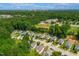 High aerial view showcasing neighborhood with mature trees and a local school on a clear day at 1138 Ricochet Dr, Raleigh, NC 27610