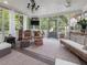 Cozy screened porch with tv, comfortable seating, and a view of backyard at 1624 Hopkins Rd, Bahama, NC 27503