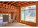 Framed room with an expansive window, showcasing the home's construction and future living space at 1925 Hunting Ridge Rd, Raleigh, NC 27615