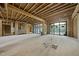Spacious unfinished living room with wood framing, high ceilings, and natural light at 1925 Hunting Ridge Rd, Raleigh, NC 27615