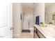 View of bathroom with glass shower and single sink vanity at 2802 Bingham Dr, Mebane, NC 27302