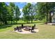 Inviting outdoor fire pit area perfect for entertaining with chairs and landscaping at 4720 Cedarfield Dr, Raleigh, NC 27606