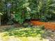 Well-manicured back yard with healthy, green lawn, wood privacy fence and wooded perimeter at 7605 Pats Branch Dr, Raleigh, NC 27612