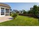 Expansive backyard view showcasing a well-maintained lawn, patio, and neighboring homes at 857 Mill Station Ln, Wendell, NC 27591