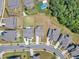 Aerial view of neighborhood highlighting home's location and community amenities at 109 Crested Coral Dr, Holly Springs, NC 27540