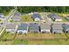 Aerial view of a community with well-maintained backyards and landscaping, complete with green spaces and mature trees at 1177 Sun Springs Rd, Wake Forest, NC 27587