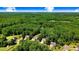 Beautiful aerial view of multiple homes nestled among lush, mature trees under a blue, partly cloudy sky at 1304 Double Oak Ln, Willow Springs, NC 27592