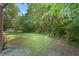 Expansive backyard with lush greenery, trees, and a storage shed, perfect for outdoor activities at 1411 Hudson Ave, Durham, NC 27705