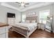 Relaxing main bedroom showcasing tray ceiling, neutral color palette and abundant natural light at 1711 Memory Ln, Burlington, NC 27217