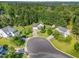 Wide aerial view of the neighborhood showcasing a home with mature trees at 303 Sylvias Ct, Durham, NC 27703