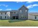 Backyard of a two-story gray home with a lush lawn and a covered patio area at 325 Buckhorn Branch Park, Clayton, NC 27520