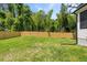 Flat backyard with a new privacy fence, green grass, and a modern drainage system at 411 Bon Air Ave, Durham, NC 27704