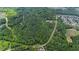 Aerial view of heavily wooded land including road access and nearby community at 7104 Camp Branch Ln, Apex, NC 27502