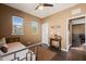 Bedroom featuring hardwood floors, natural light, and a ceiling fan at 744 Birch Arbor Cir, Raleigh, NC 27604