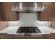 Kitchen features stainless steel range hood, modern cabinetry, and granite countertops for a sleek design at 109 Greenock Ct, Cary, NC 27511