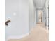 Hallway with carpet and white paint leading to bathroom with marble at 118 Fox Run Ct, Durham, NC 27705
