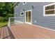 Beautiful wooden back deck great for outdoor living, entertaining, with an exterior door at 1605 Bobwhite Ln, Rocky Mount, NC 27804