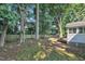 Private backyard features mature trees, lush greenery, and a charming fence for outdoor enjoyment at 1905 Indianwood Ct, Raleigh, NC 27604