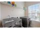 Laundry room equipped with a washer, dryer, storage shelf and a window at 2122 Aventon Ln, Morrisville, NC 27560