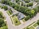 Community aerial view of homes with well-manicured lawns and mature trees at 712 Brittley Way, Apex, NC 27502