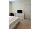 Bedroom design featuring a modern white desk, chair, and tv, providing style and functionality at 1116 Sidney Creek Dr # 1116, Zebulon, NC 27597