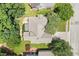 An aerial view of a well maintained roof, a private patio, and a manicured lawn at 1211 E Pointe Dr, Durham, NC 27712