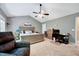 Spacious main bedroom features vaulted ceilings, a sitting area and a work space at 2501 Springfield Park Dr, Raleigh, NC 27614