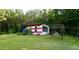 Outside storage shed painted as a representation of the American flag at 2816 Shepard School Rd, Zebulon, NC 27597