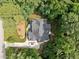 Aerial view of a home nestled among trees, featuring a circular driveway and lush green lawn at 3587 Garner Terrace Way, Wake Forest, NC 27587