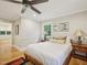 Bedroom with hardwood floors, a bed, bedside tables and a view into the bathroom at 3934 Hope Valley Rd, Durham, NC 27707