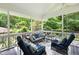 Relaxing screened porch with comfortable seating, decorative pillows, and a view of the lush backyard at 3934 Hope Valley Rd, Durham, NC 27707