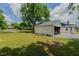 The backyard shows the detached garage and house, as well as the expansive yard at 408 N Maple St, Graham, NC 27253