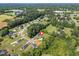 An aerial shot features the property nestled within a quiet neighborhood and lush tree coverage, offering a private setting at 567 E Ridge Ave, Liberty, NC 27298