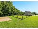 Spacious backyard with wood fencing, mature trees, and ample room for outdoor activities at 567 E Ridge Ave, Liberty, NC 27298