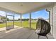 Relaxing screened porch featuring a comfortable egg chair and an expansive view of the backyard at 80 Shallow Falls Ln, Benson, NC 27504