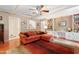 Inviting living room with hardwood floors, built-in storage, and comfortable seating at 821 Woodburn Rd, Raleigh, NC 27605