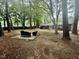 Expansive backyard showcasing a brick home exterior, a seating area and mature trees at 1006 Aversboro Rd, Garner, NC 27529