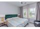 Bright bedroom featuring a plush bed with a decorative quilt and views from the double windows at 112 Bellmont Crest Dr, Holly Springs, NC 27540